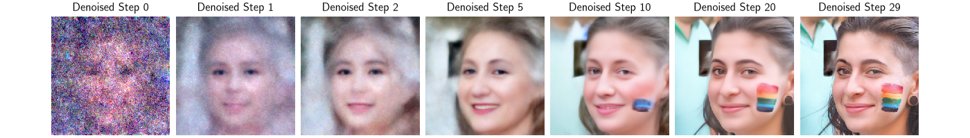Denoised Step 0, Denoised Step 1, Denoised Step 2, Denoised Step 5, Denoised Step 10, Denoised Step 20, Denoised Step 29