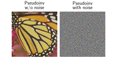 Pseudoinv  w/o noise, Pseudoinv  with noise
